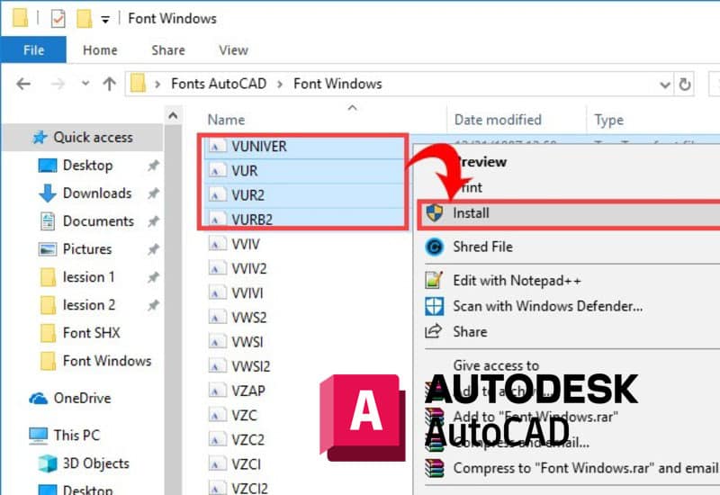 Cài đặt Font AutoCAD trên Windows