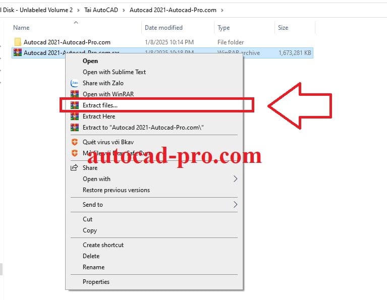 Giải nén Autocad 2021